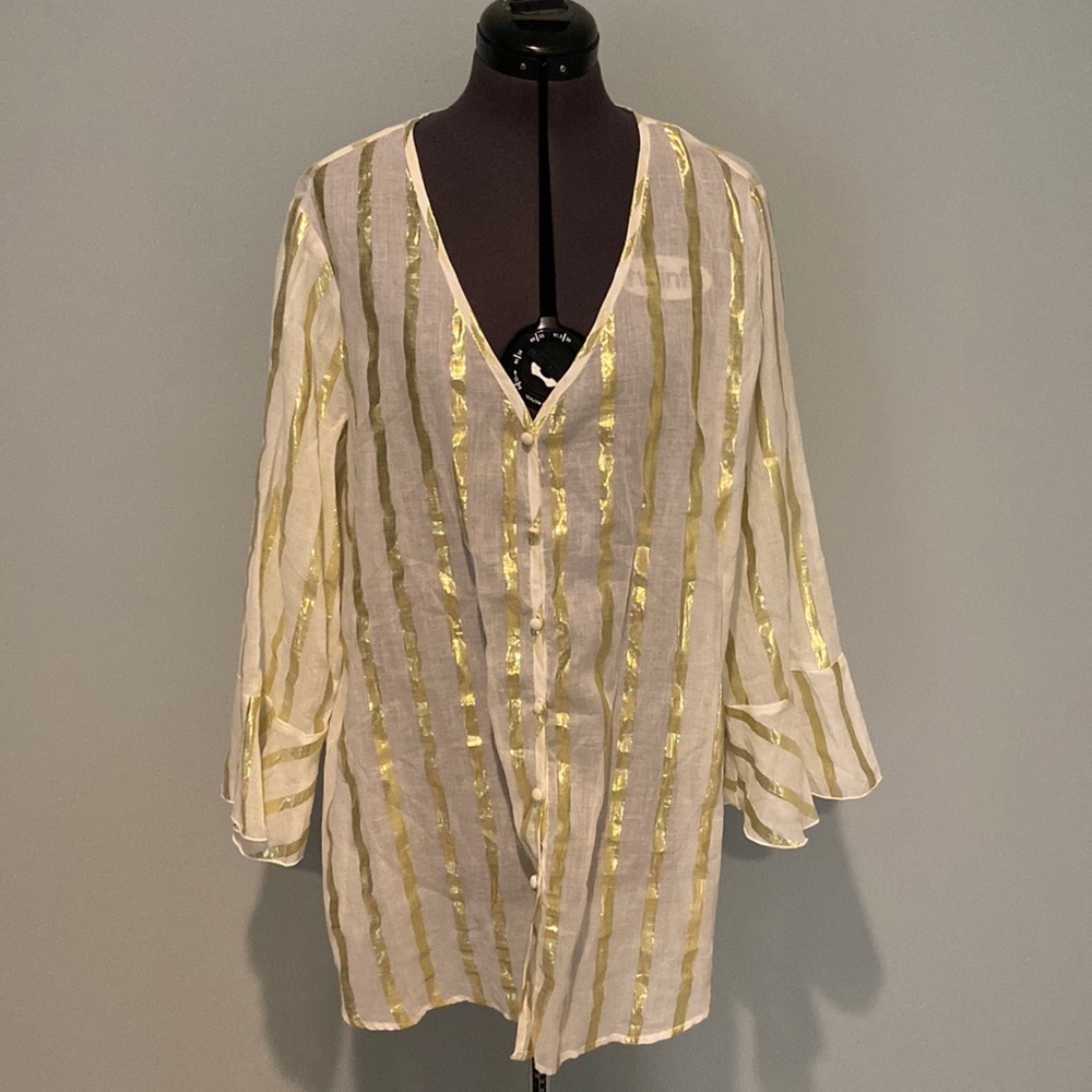Show me your mumu gold stripe button up cover up top